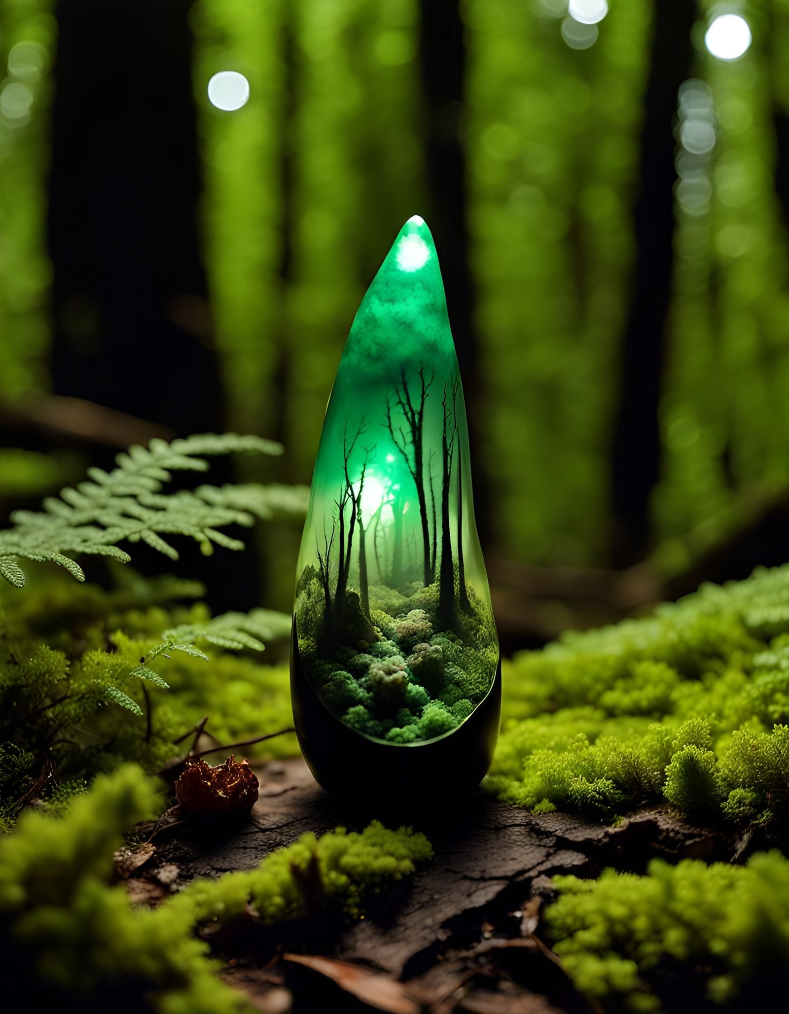 Moss Agate Forest Earthscape with Glowing Embers