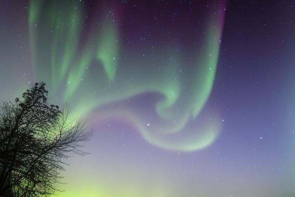 Mystical Moon with Aurora Borealis and Stars