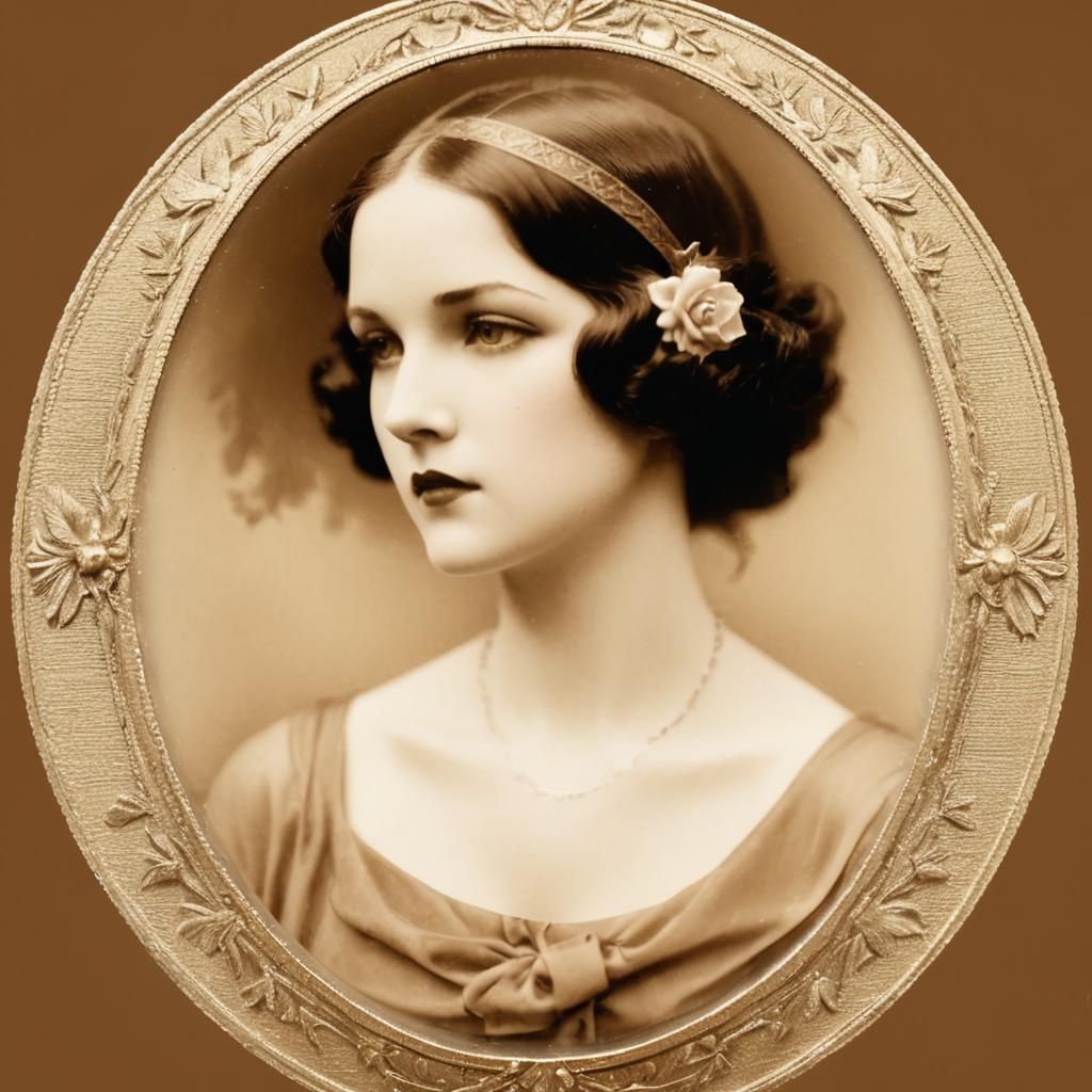 Vintage Sepia Cameo Portrait of a Flapper