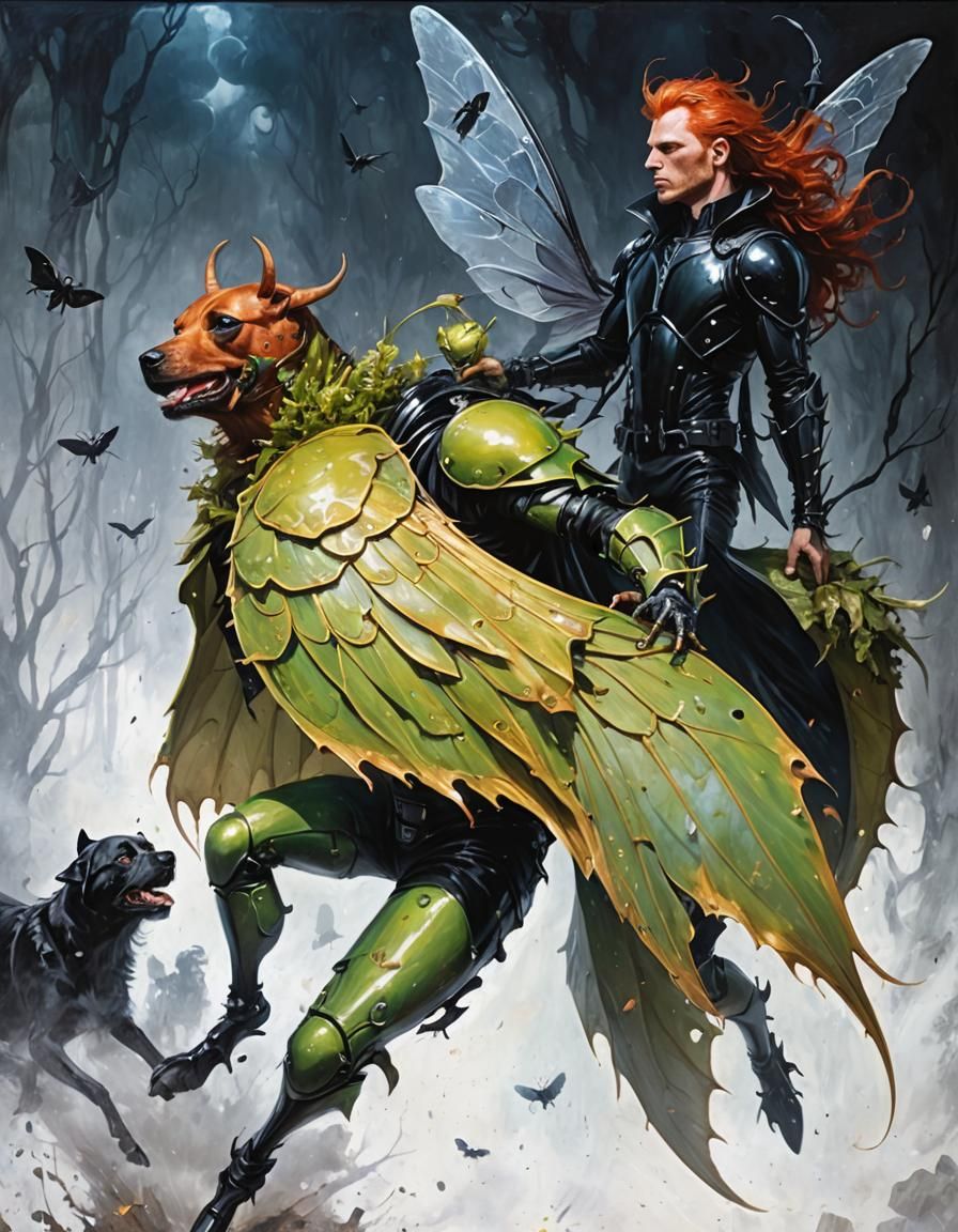 Gothic Redhead with Beetle Wings Illustration