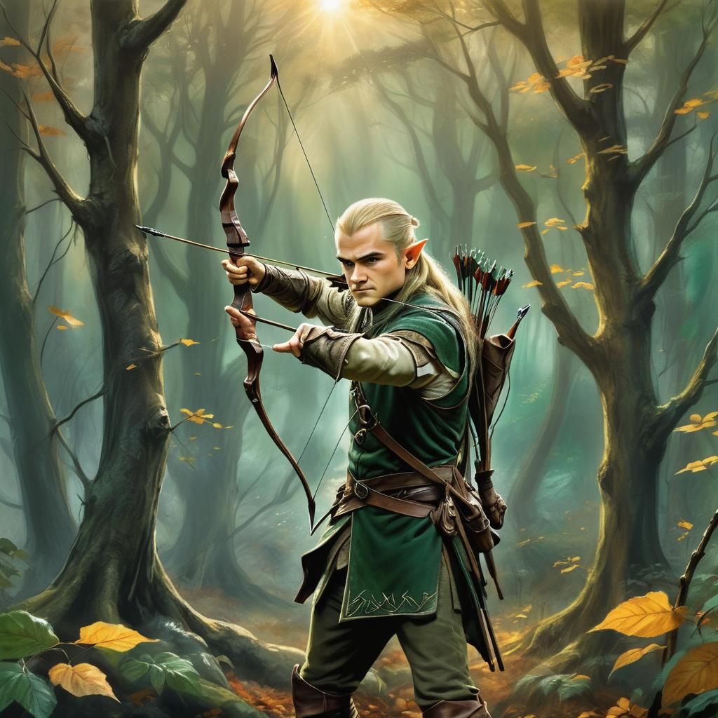 Legolas the Elf Archer in Misty Forest