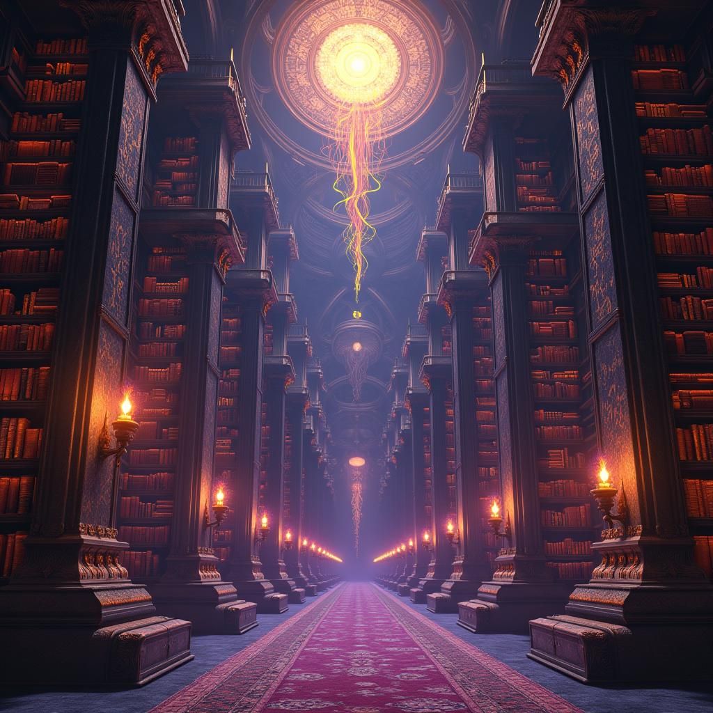 Floating Wizard Library in Dark Fantasy Style