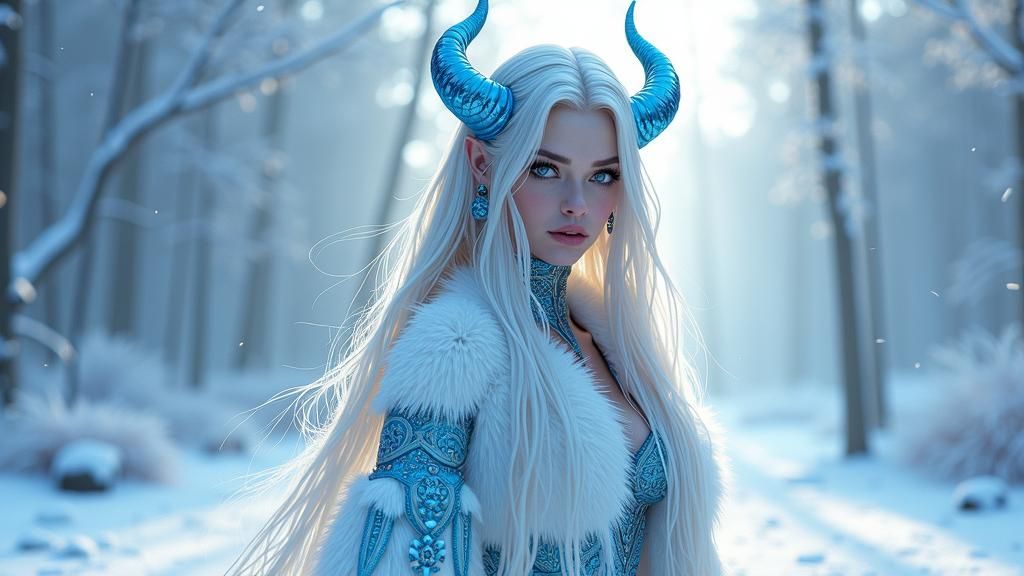 Icy Devil Woman in Regal White Coat