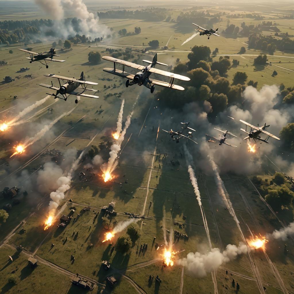 WW1 Soldiers in Explosive Battlefield, Hyper-Realistic Art