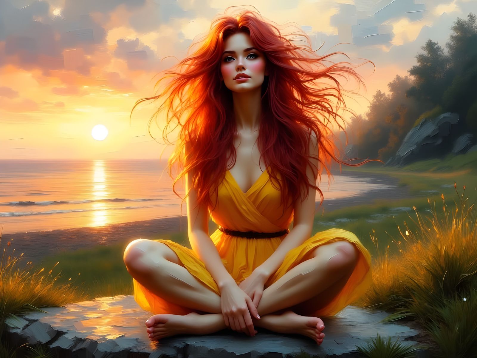 Norse Goddess Portrait with Impasto Brushstrokes