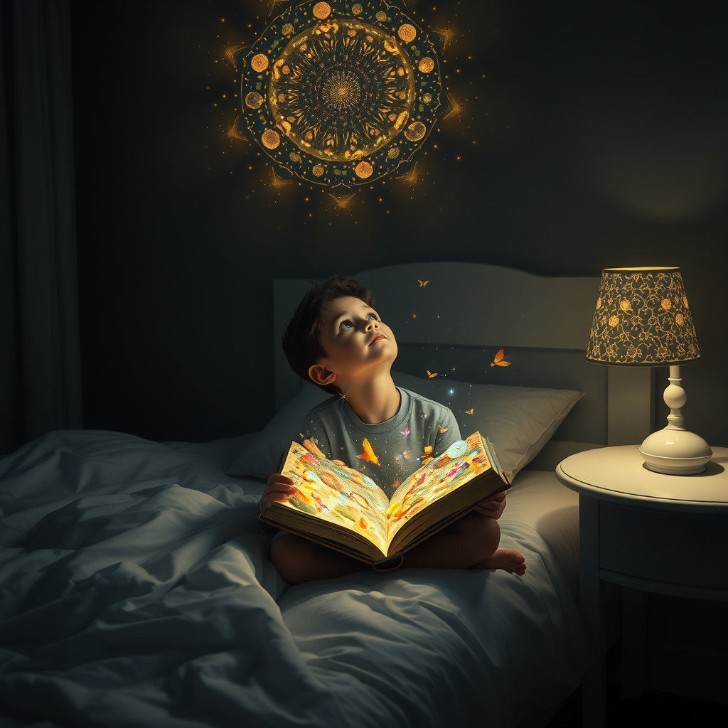 Ethereal Nighttime Sanctuary Illuminated by Celestial Patter...