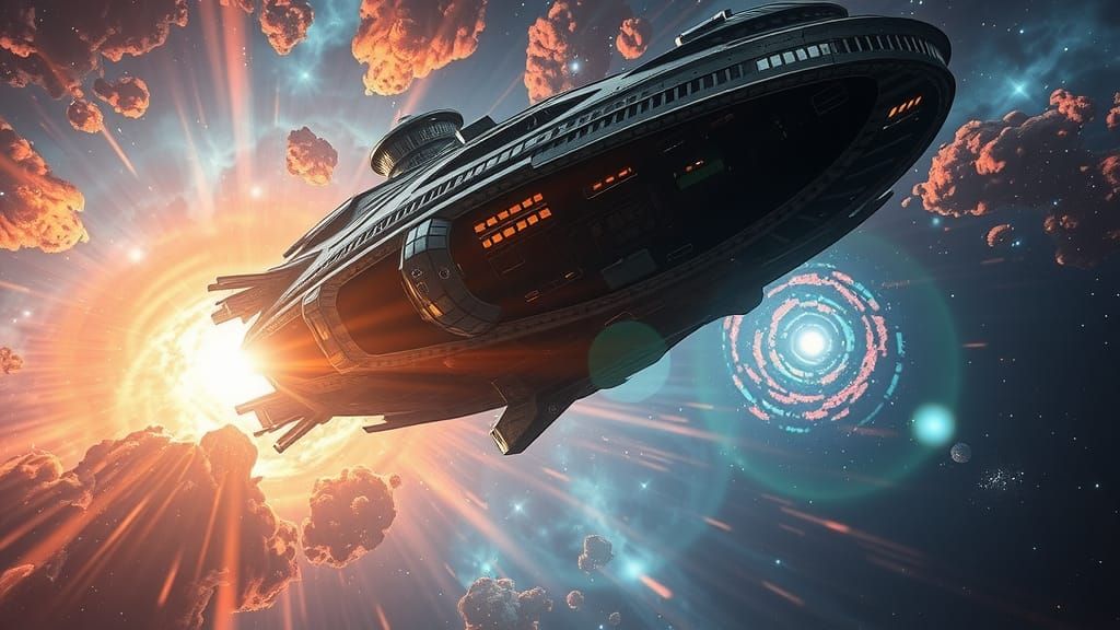 Alien Spaceship Emerges from Nebula in Hyperrealistic Style