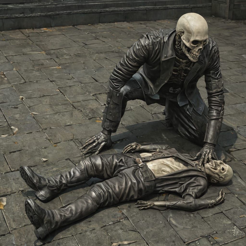 Man Crushed Under Heel in Dark Surrealist Art