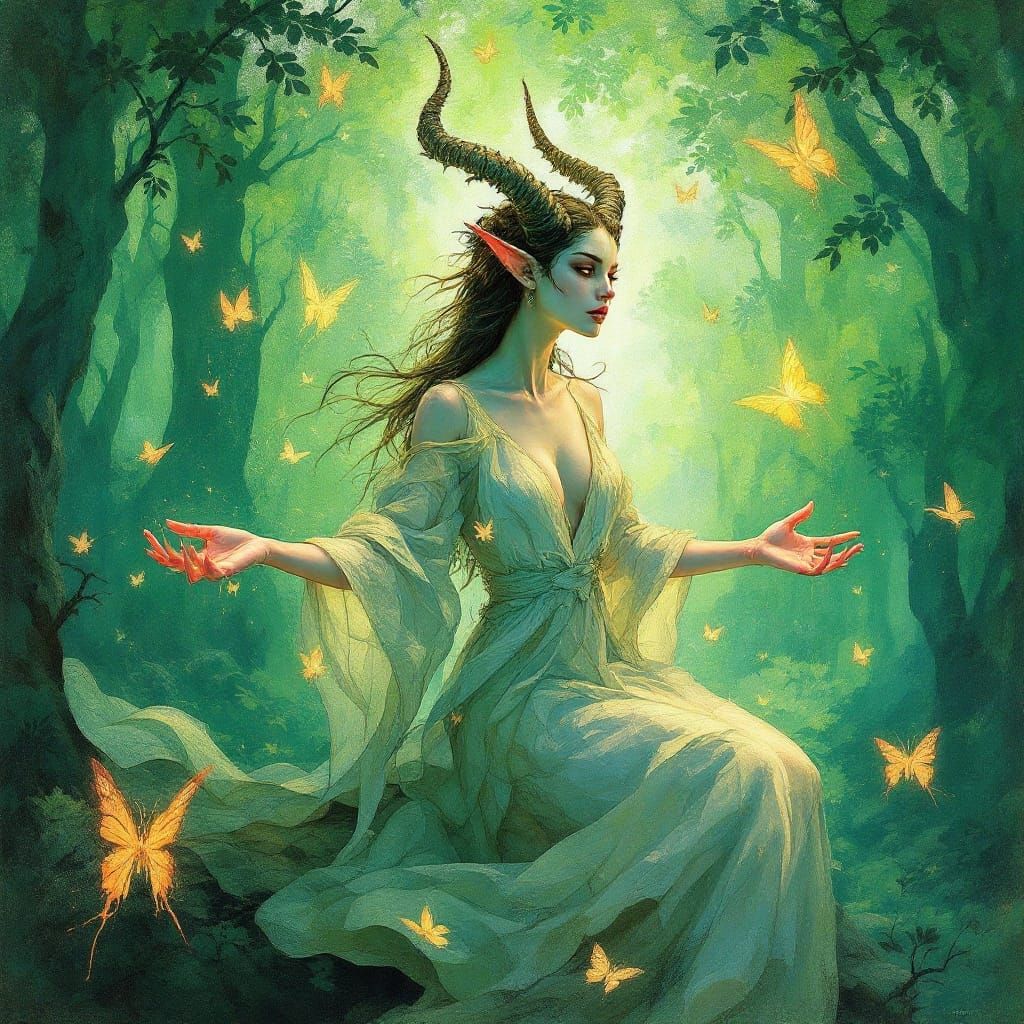 Tiefling Spirit Summoner in Fused Pastel Style