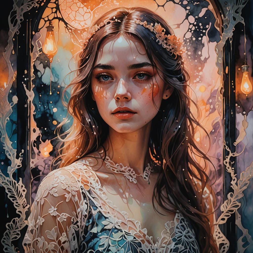 Girl in Lace Dress with Lo-Fi Aesthetic