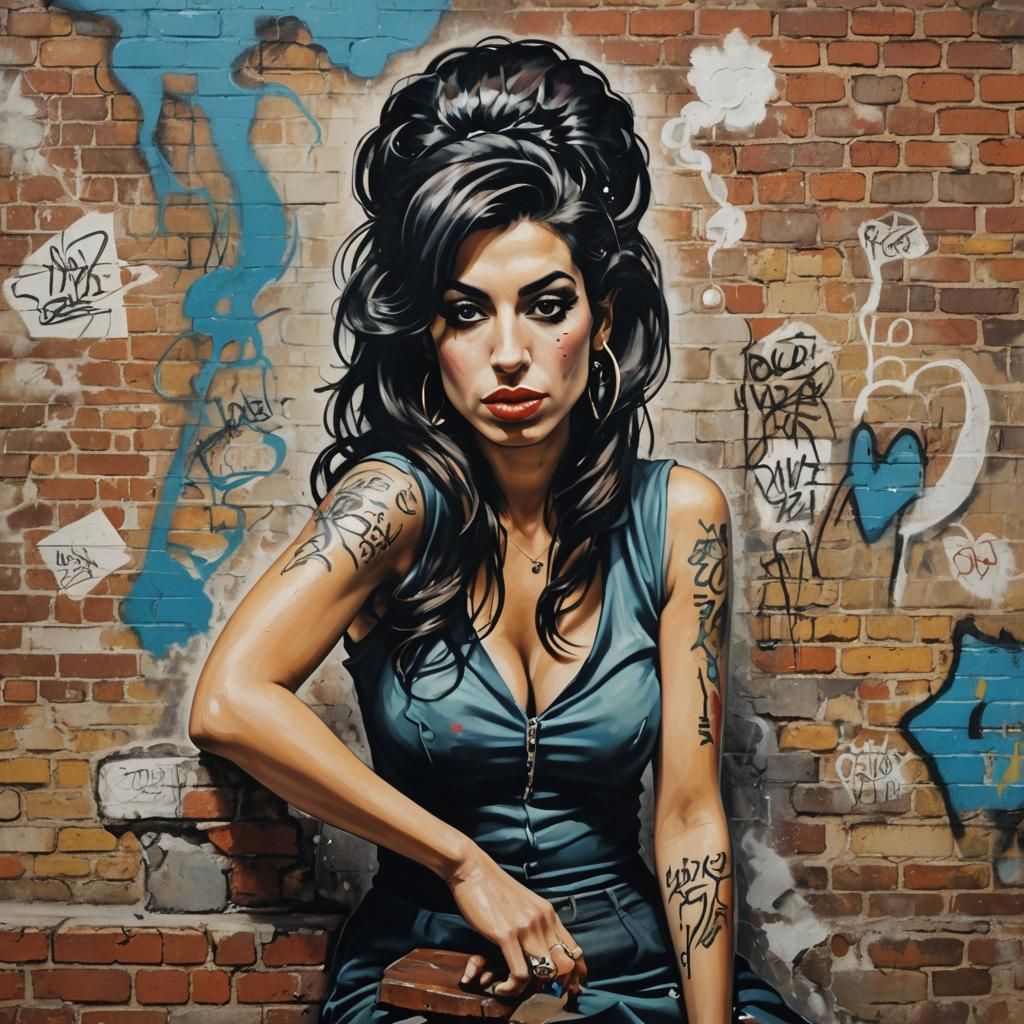 Amy Winehouse Smoking: Surrealist Oil Painting