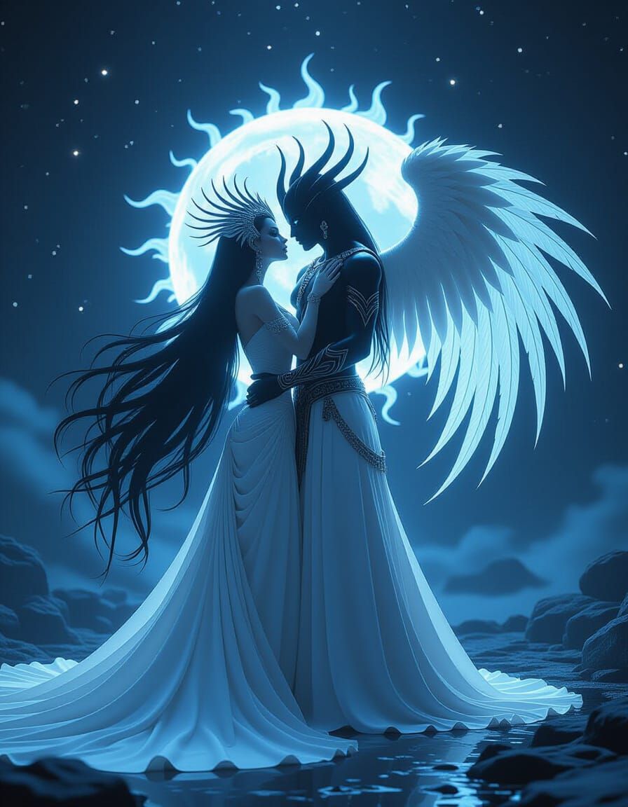 Gothic Banshee Goddess Embraces Saiyan Sun God in Cosmic Rom...