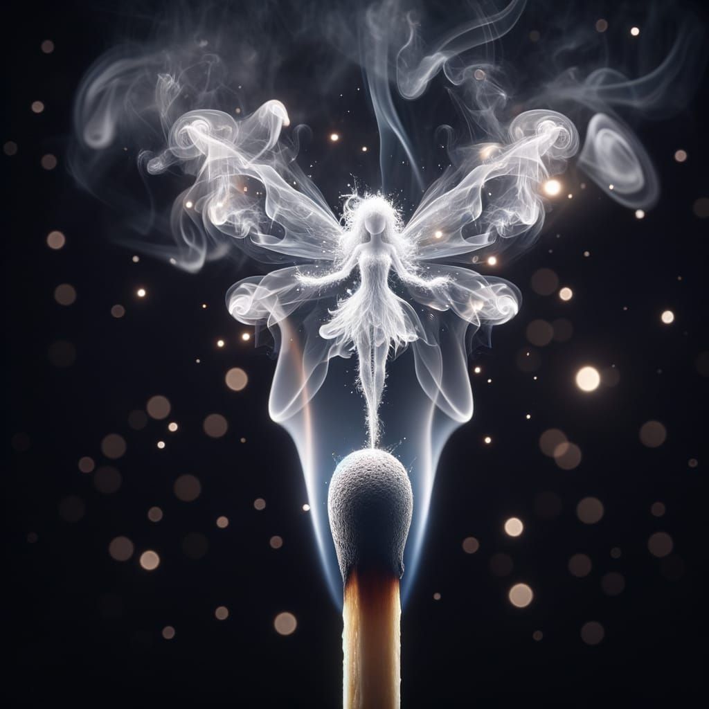Whimsical Fairy Emerges from Extinguished Match Fumes