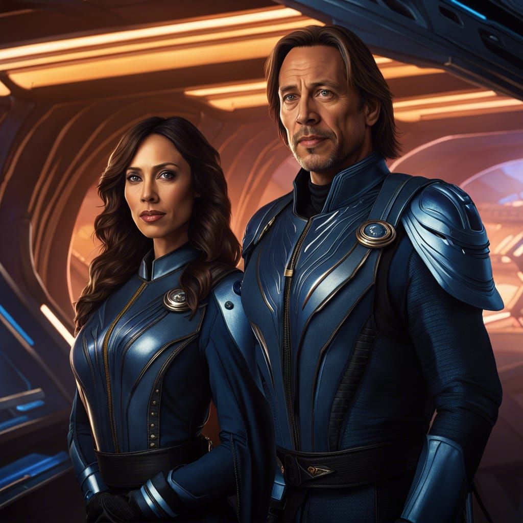 Lexa Doig and Kevin Sorbo Portrait on Starship Bridge
