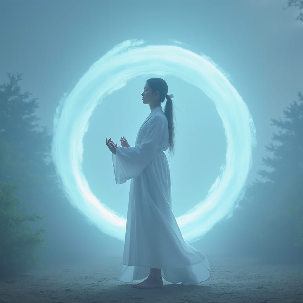 Serenely Channeling Celestial Energy in a Dreamlike Landscap...