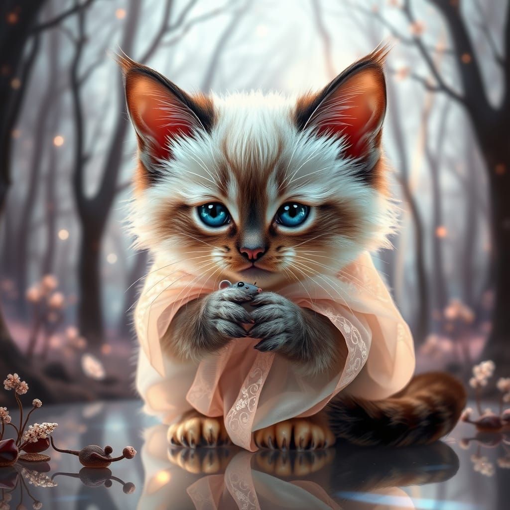 Supercute Hyper-Realistic Kitten in Shimmering Opal Hues