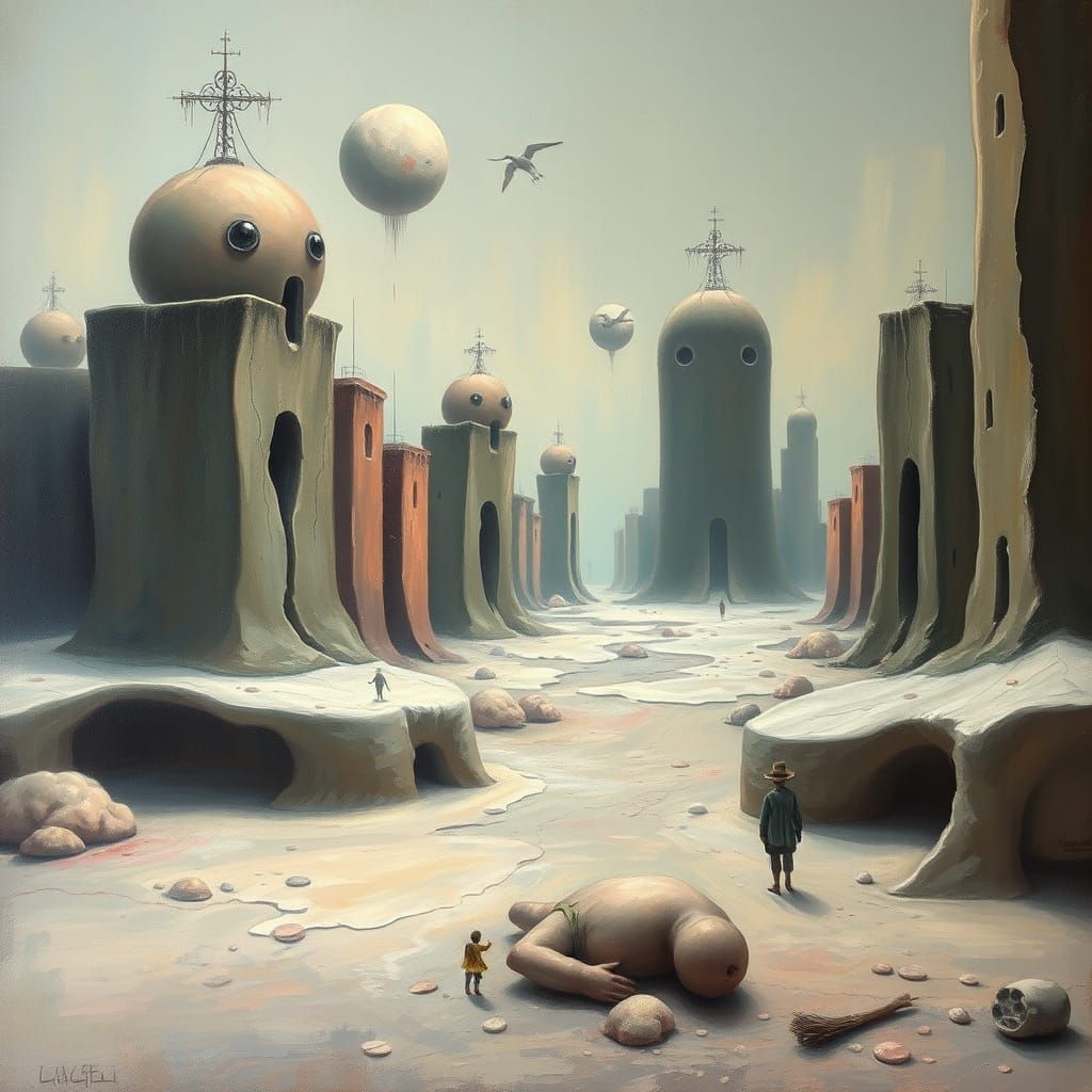 Surreal Oil Painting of Melting City Apocalypse