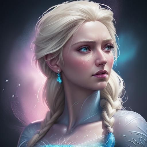 Hyperrealistic Elsa Portrait in Splash Art Style