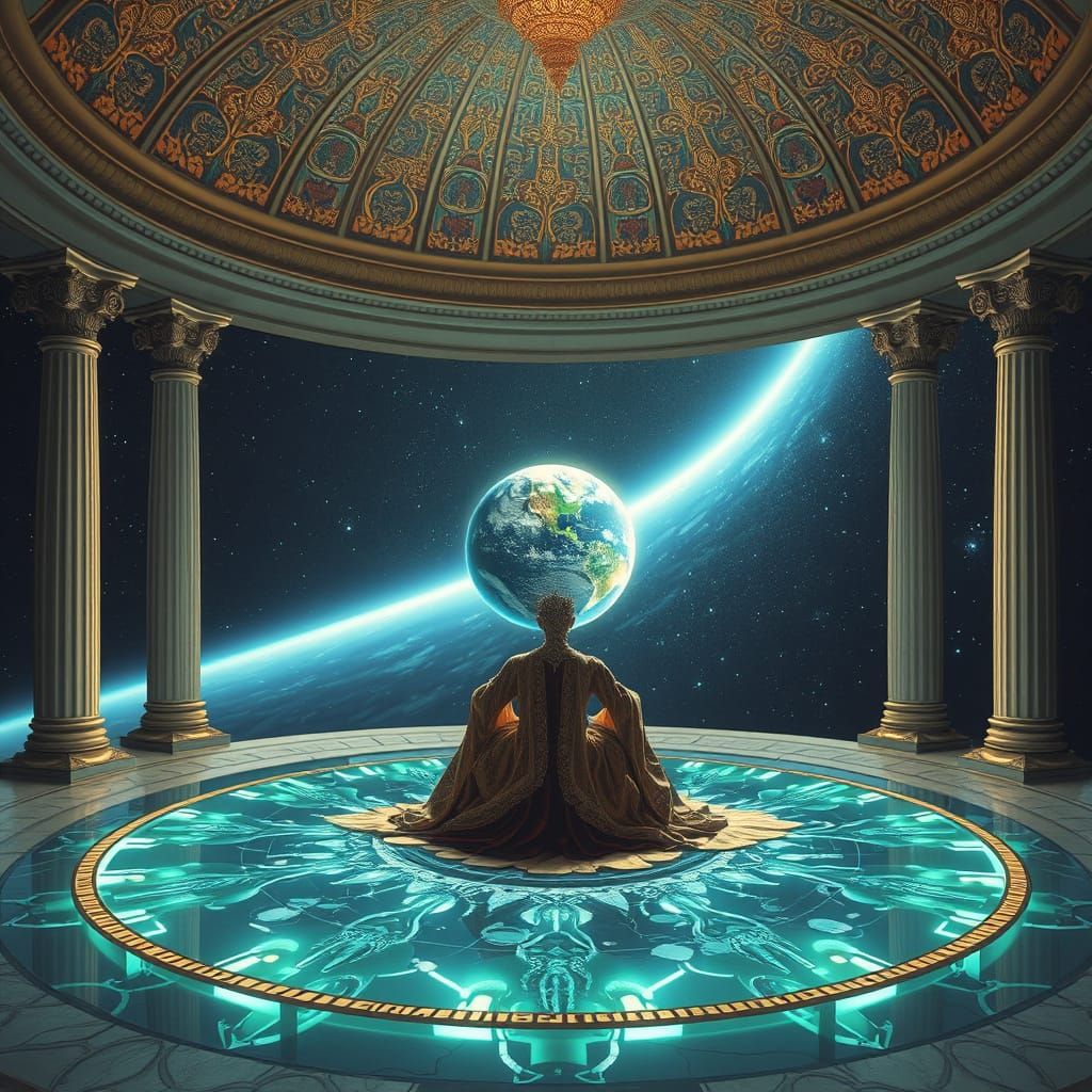 Regal Alien Seated in Ancient Roman Meditation Chamber with ...