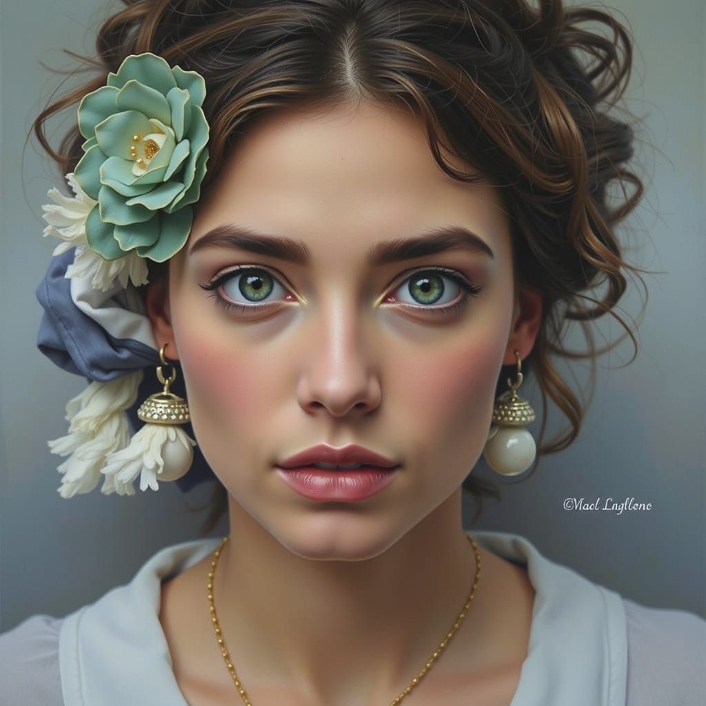 Hyperrealistic Oil Painting of a Woman in a Dramatic Landsca...