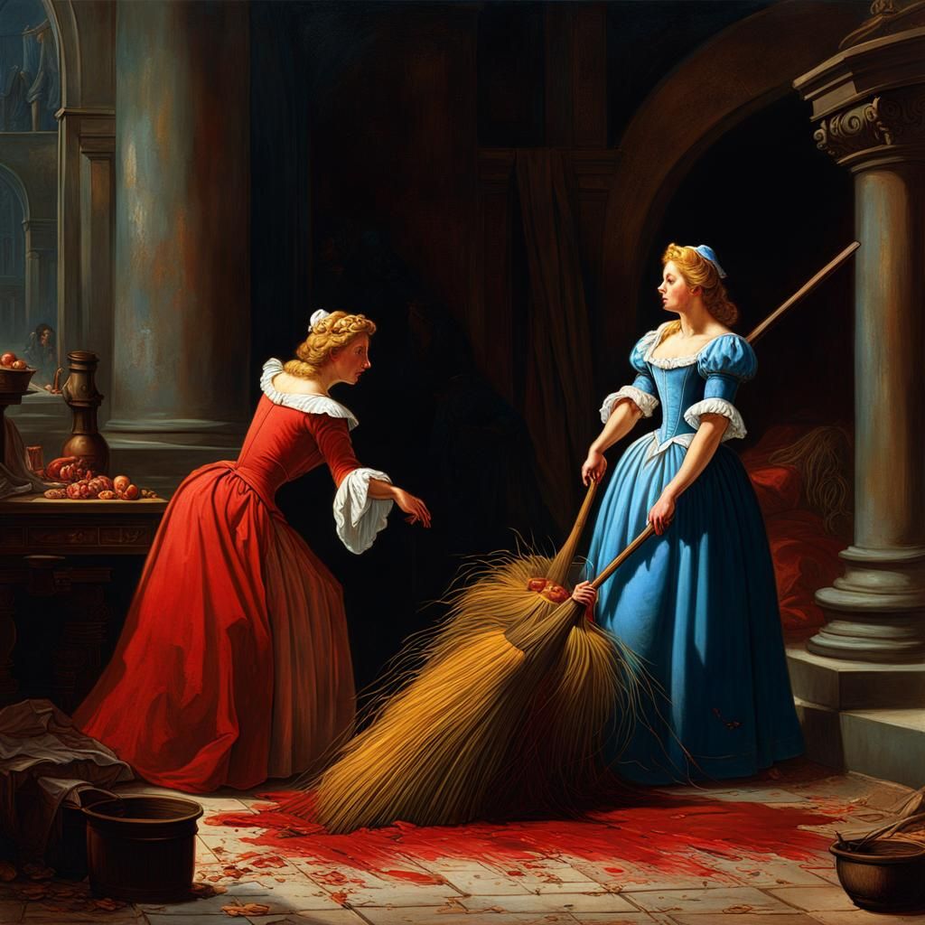 Cinderella's Bloody Revenge: Hyperrealistic Brutalist Scene