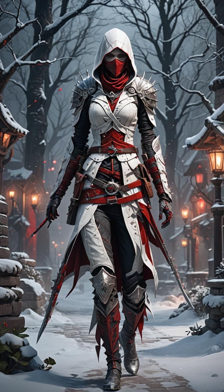 Winter Assassin in Red and White: Fantasy Art