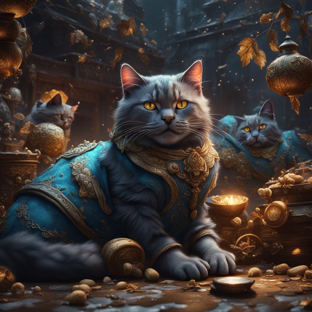 Detailed Matte Painting of Sleepy Cats