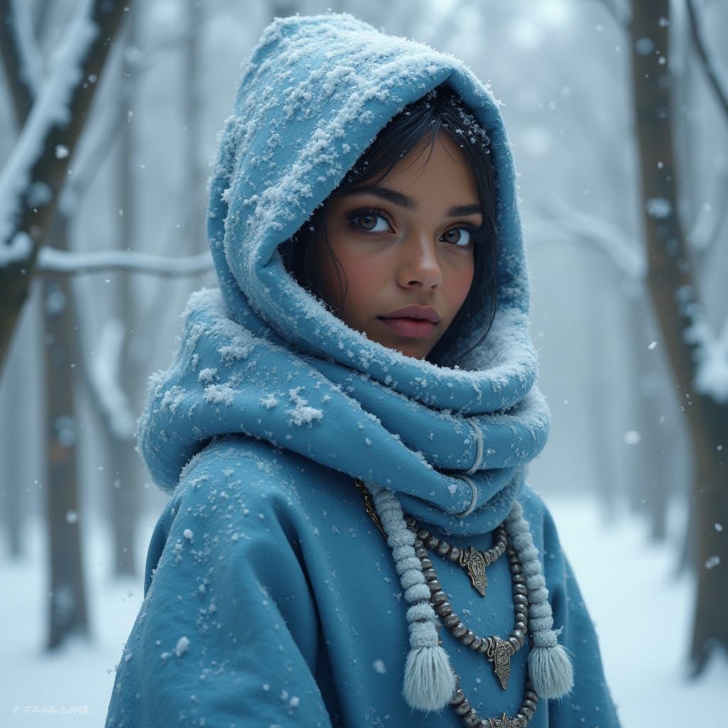 Winter Elf in Snowy Forest: Digital Art