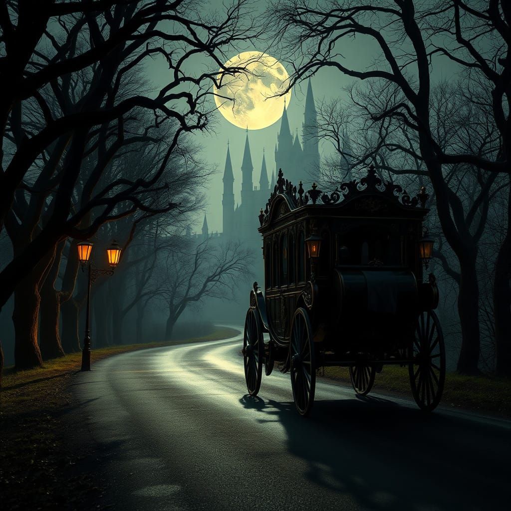 Surreal Moonlit Carriage Ride to Gothic Castle