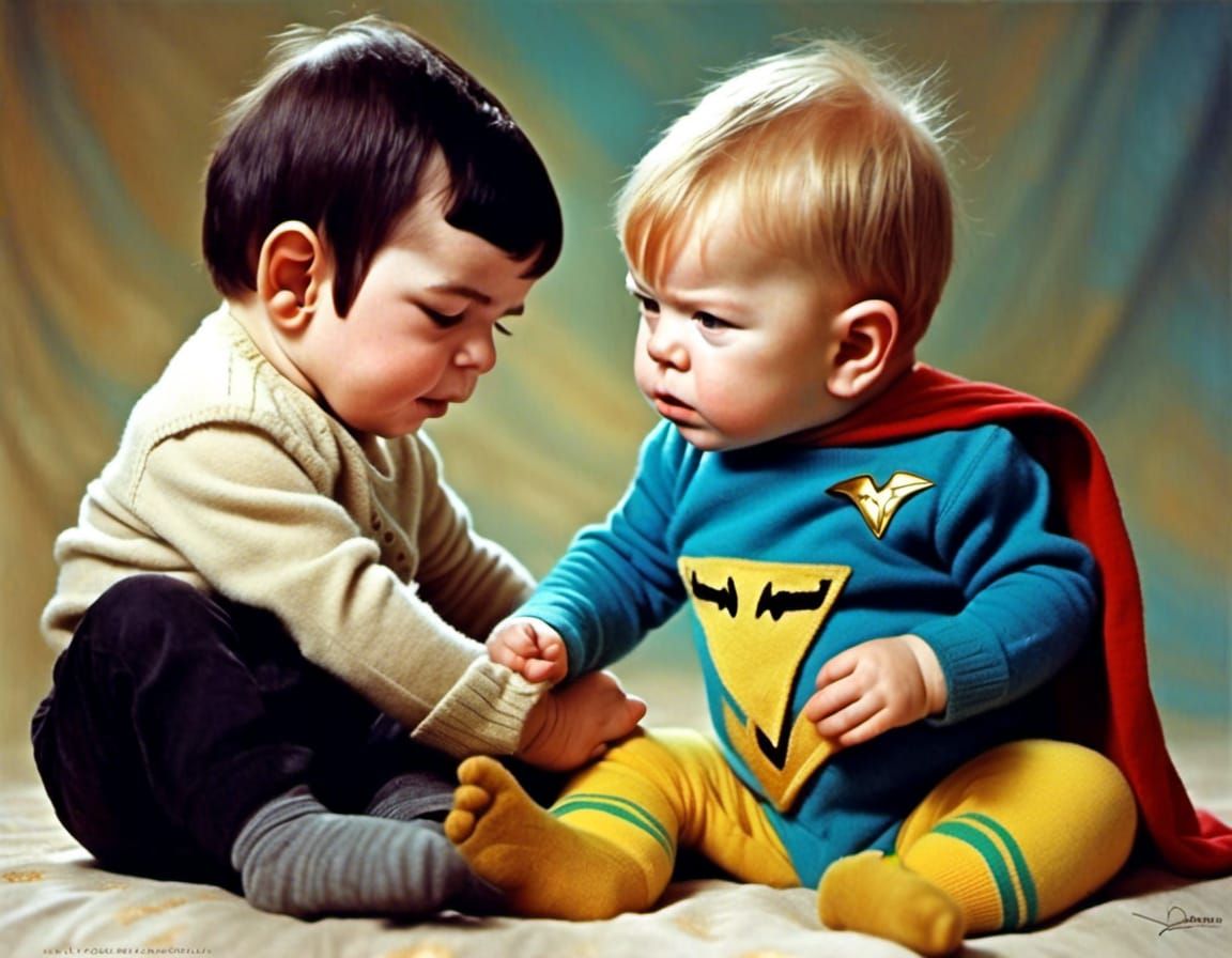 Spock and Kirk Superman as babies