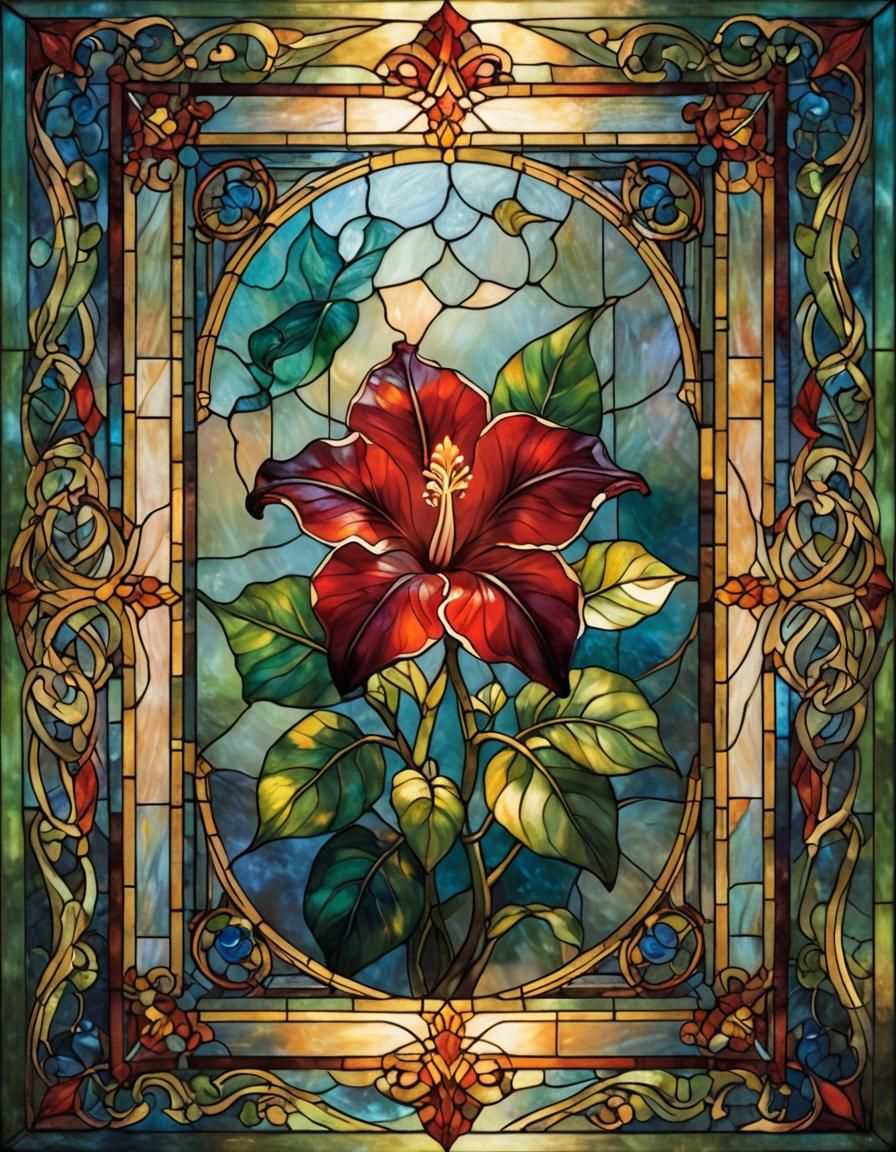 Red Gloxinia in Ethereal Stained Glass Art