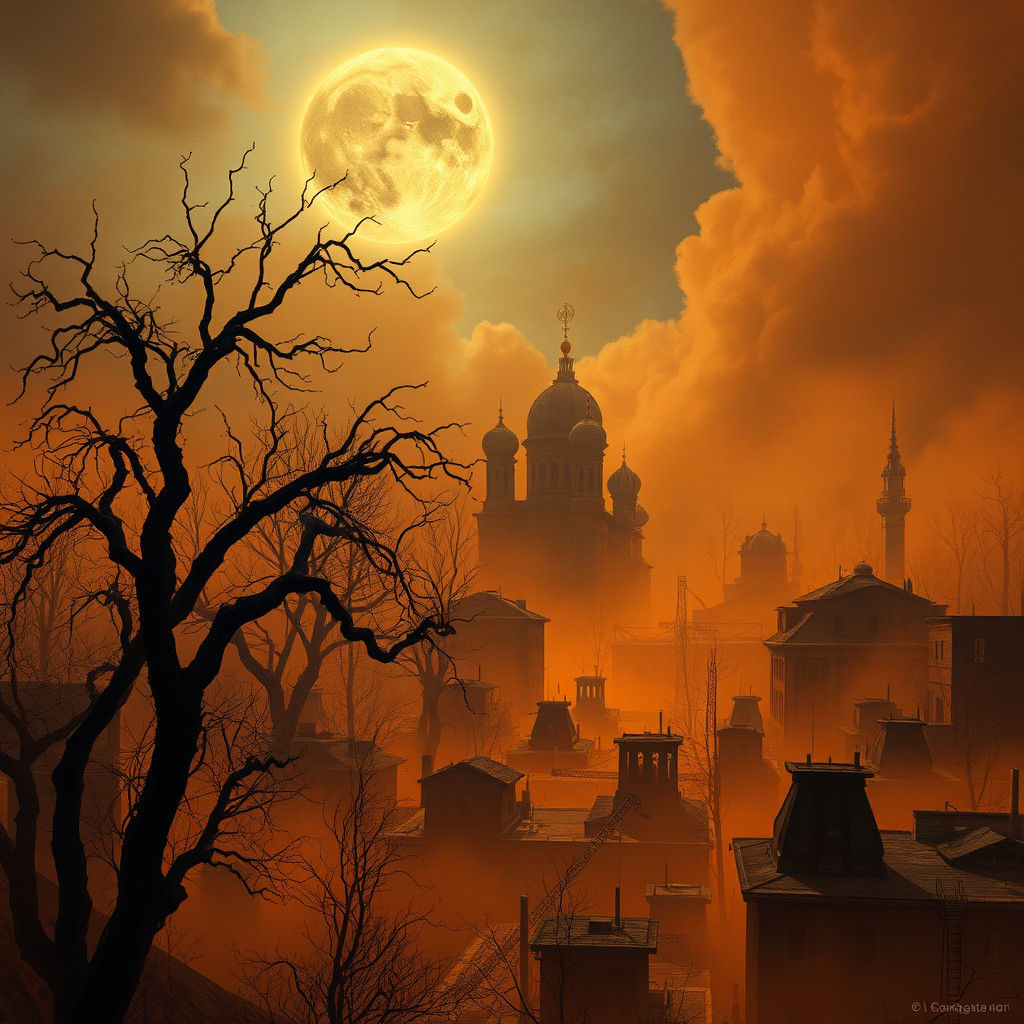Apocalyptic Russian Cityscape under Black Sun