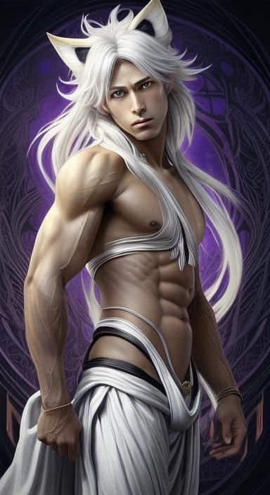 Anime White Devil with Kitsune Features in Dark Fantasy