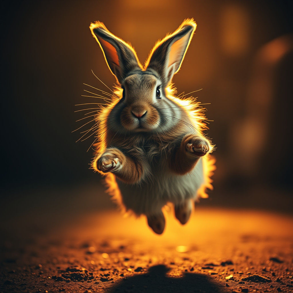 Majestic Rabbit Leaping in Golden Light