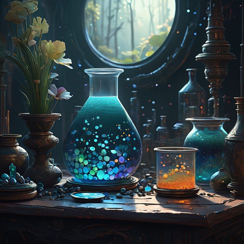 Fantasy Laboratory Scene in Deep, Rich Colors