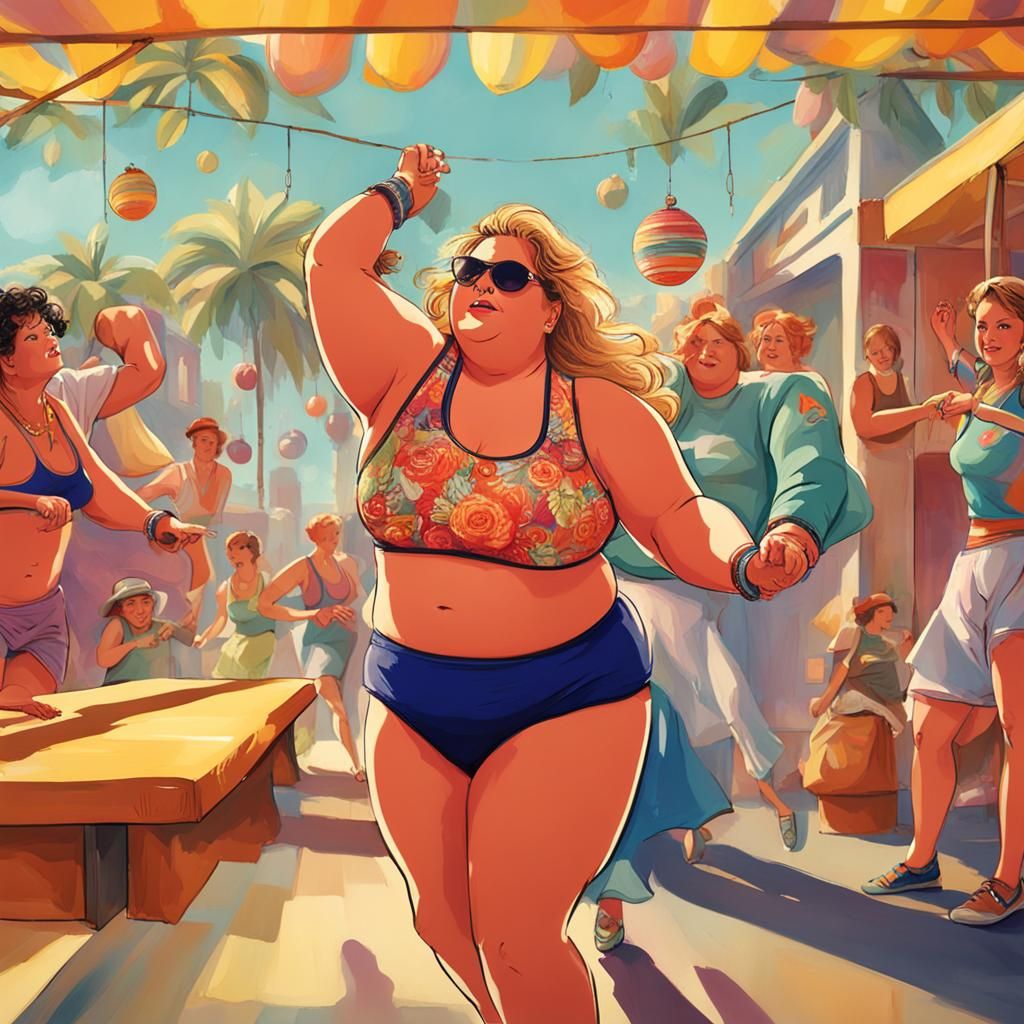 Plus-Size Woman Dancing in Bikini