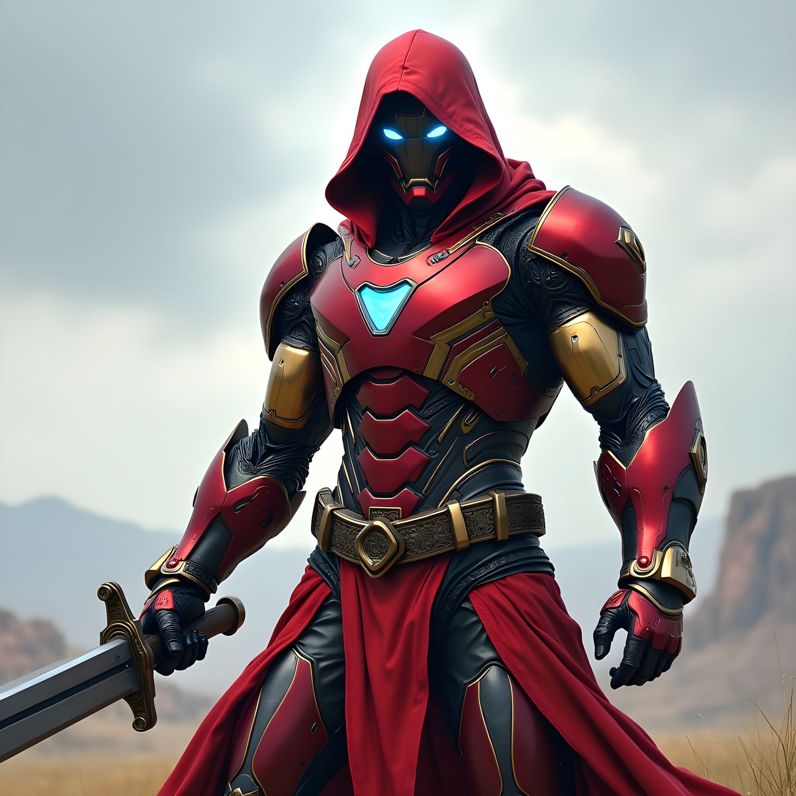 Cyberpunk Iron Man Armor with Ninja Hood