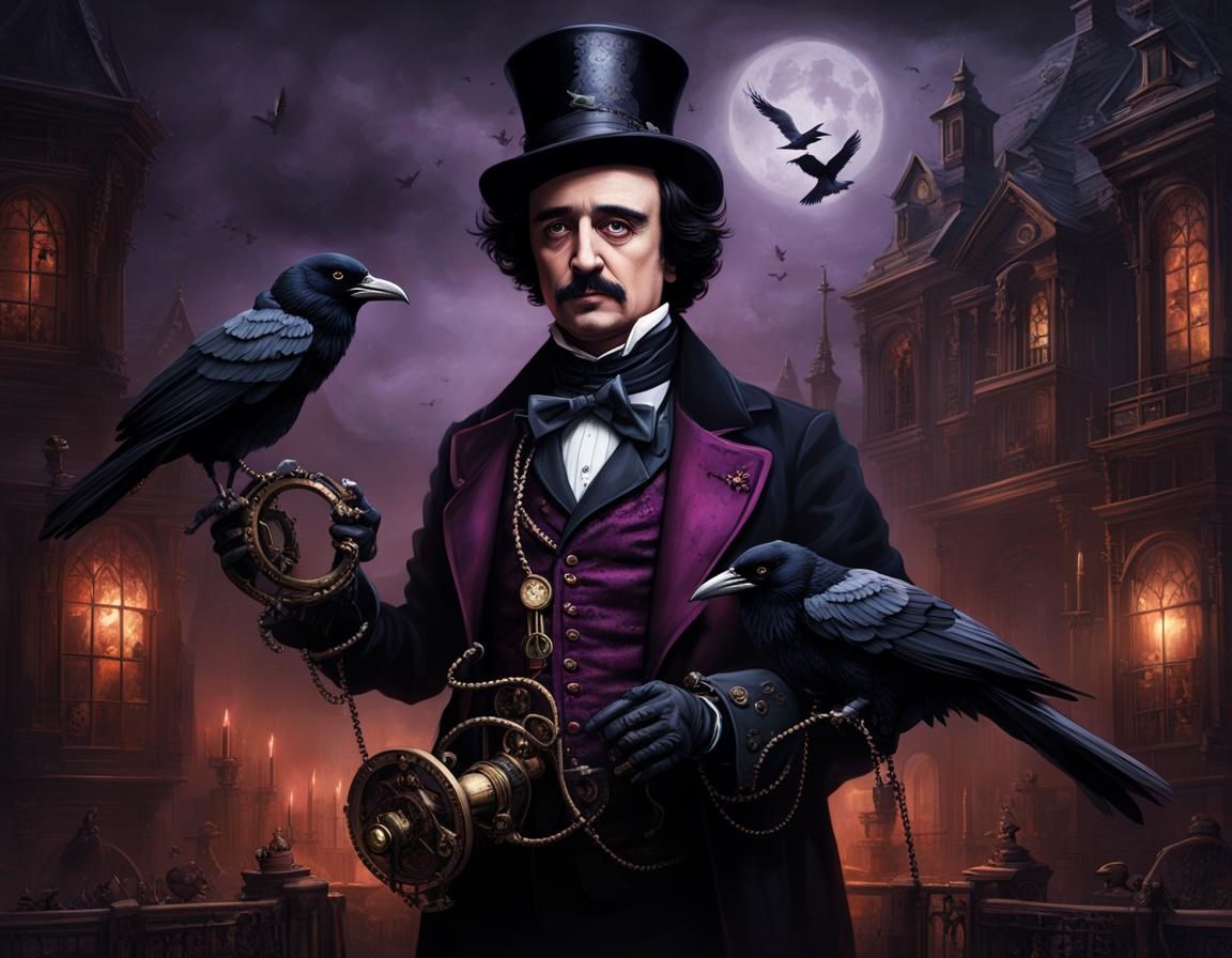 Steampunk Edgar Allan Poe with Ravens