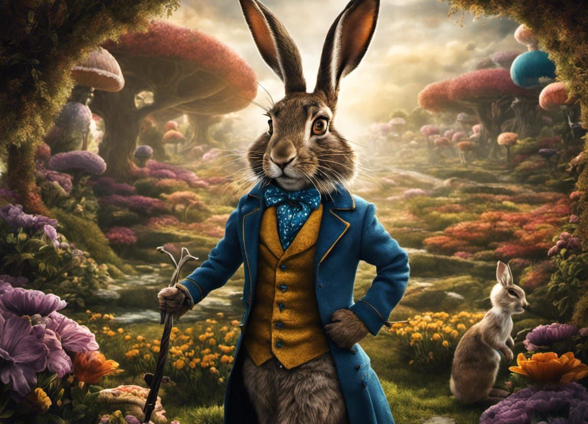 Alice in Wonderland's March Hare in High Contrast