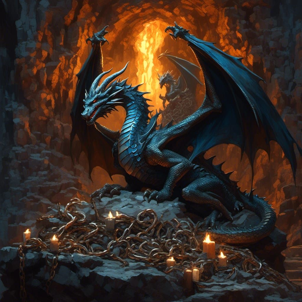dragon chained in a grotto