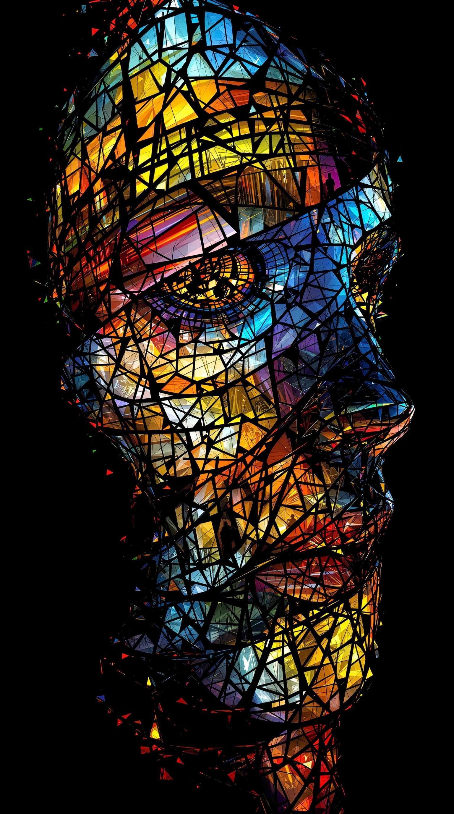 Spectral Face Formed from Shattered Stained Glass