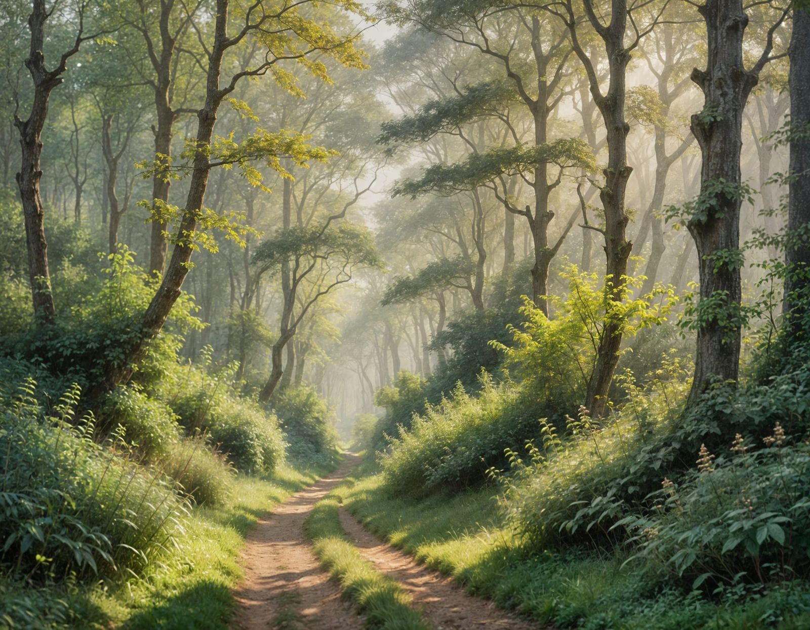 Impressionist Forest Path in Golden Light