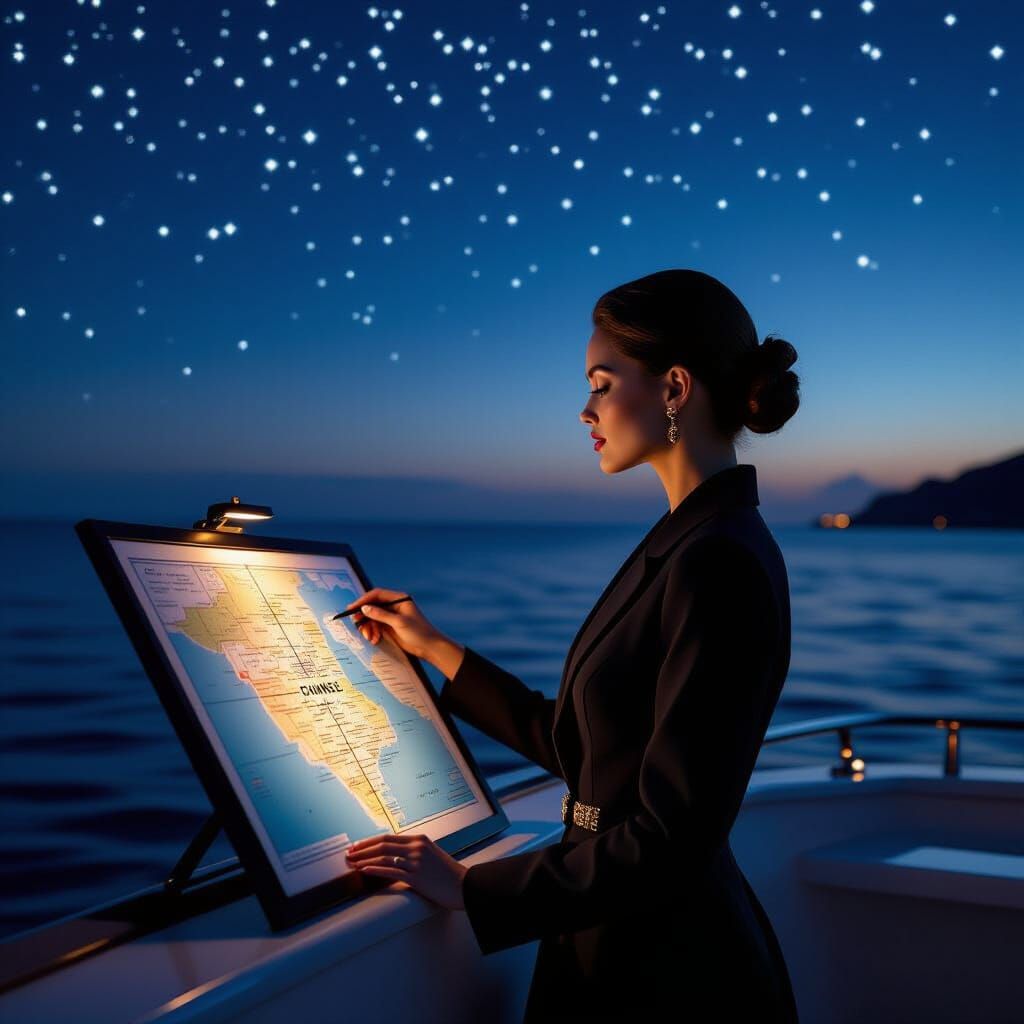 Chanel-Inspired Woman Navigates Starry Seas: Hyperrealistic ...