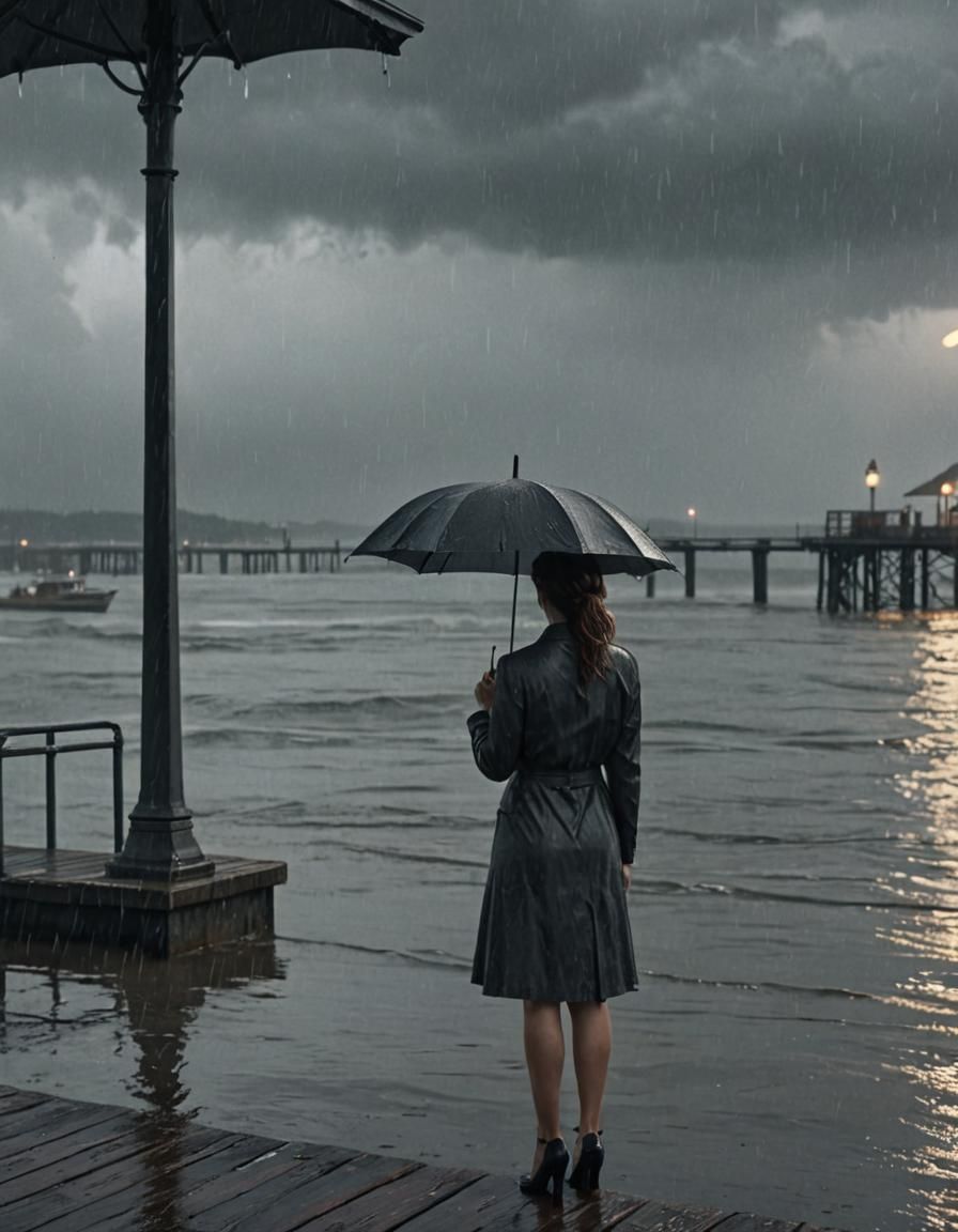 Gloomy Pier Scene in Pre-Raphaelite Style