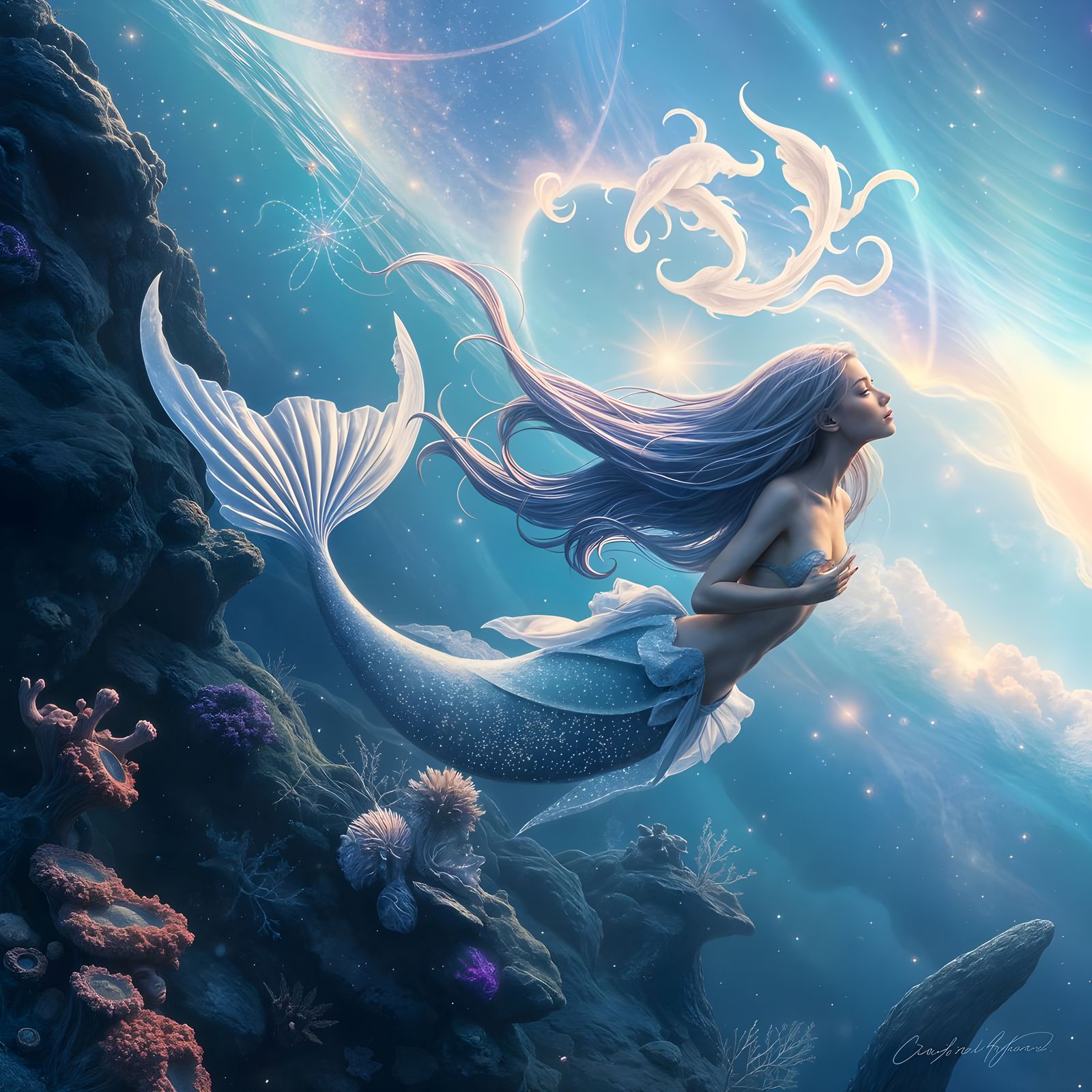 Mythical Mermaid Goddess Dives into the Cosmic Ocean