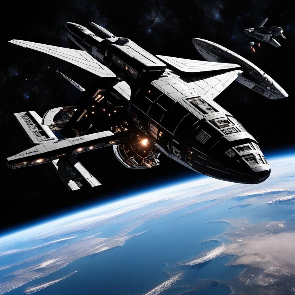 Liberator Spaceship Under Attack Near Space Station