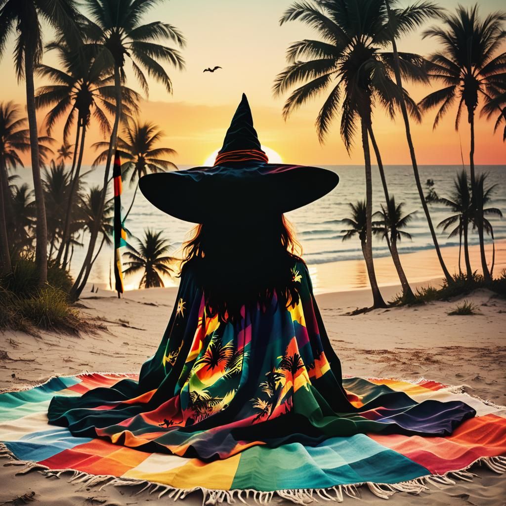 Vintage Photograph of a Witch at Sunset