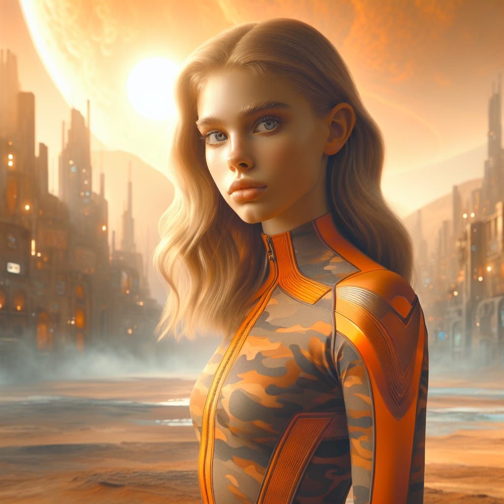 Hyperrealistic Venusian Girl in Exotic Metropolis