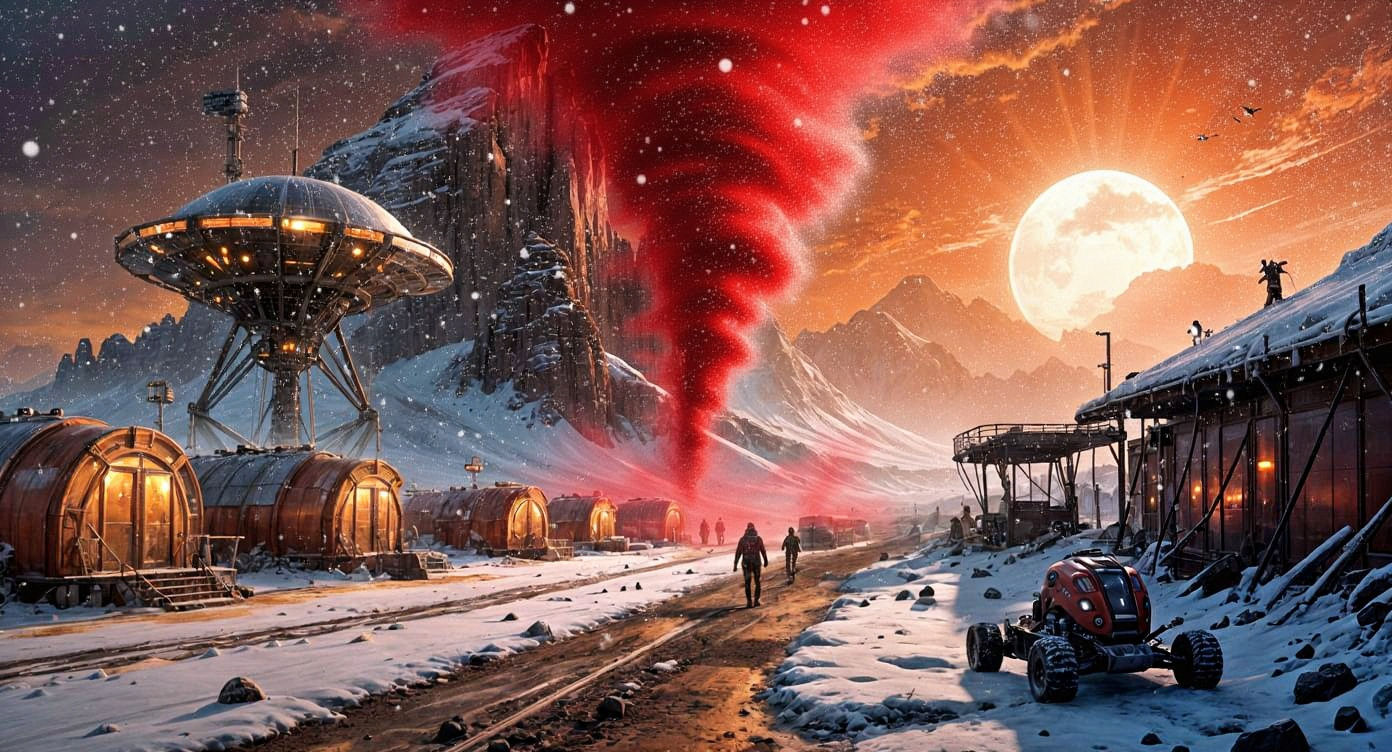 Snowstorm on Mars: A Cinematic Sci-Fi Landscape