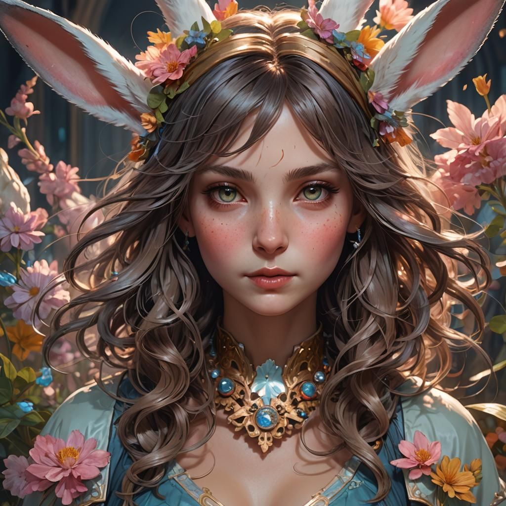 Detailed Portrait of Burping Bunny in Art Nouveau Style